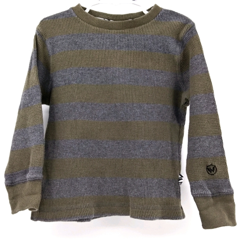 SHAUN WHITE Long Sleeved Striped Waffle Top